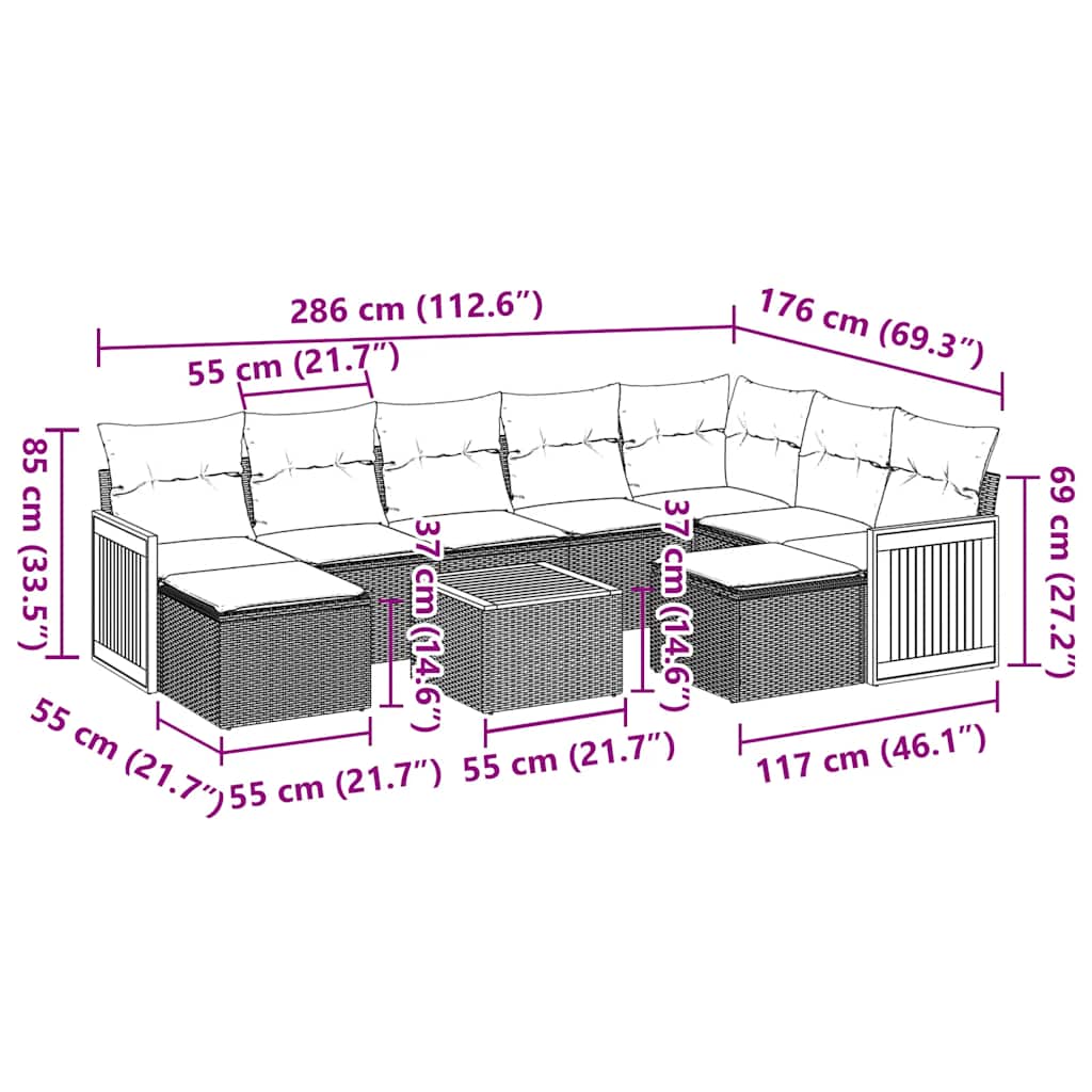 Set Divani da Giardino 10pz con Cuscini in Polyrattan Nero | homemem39