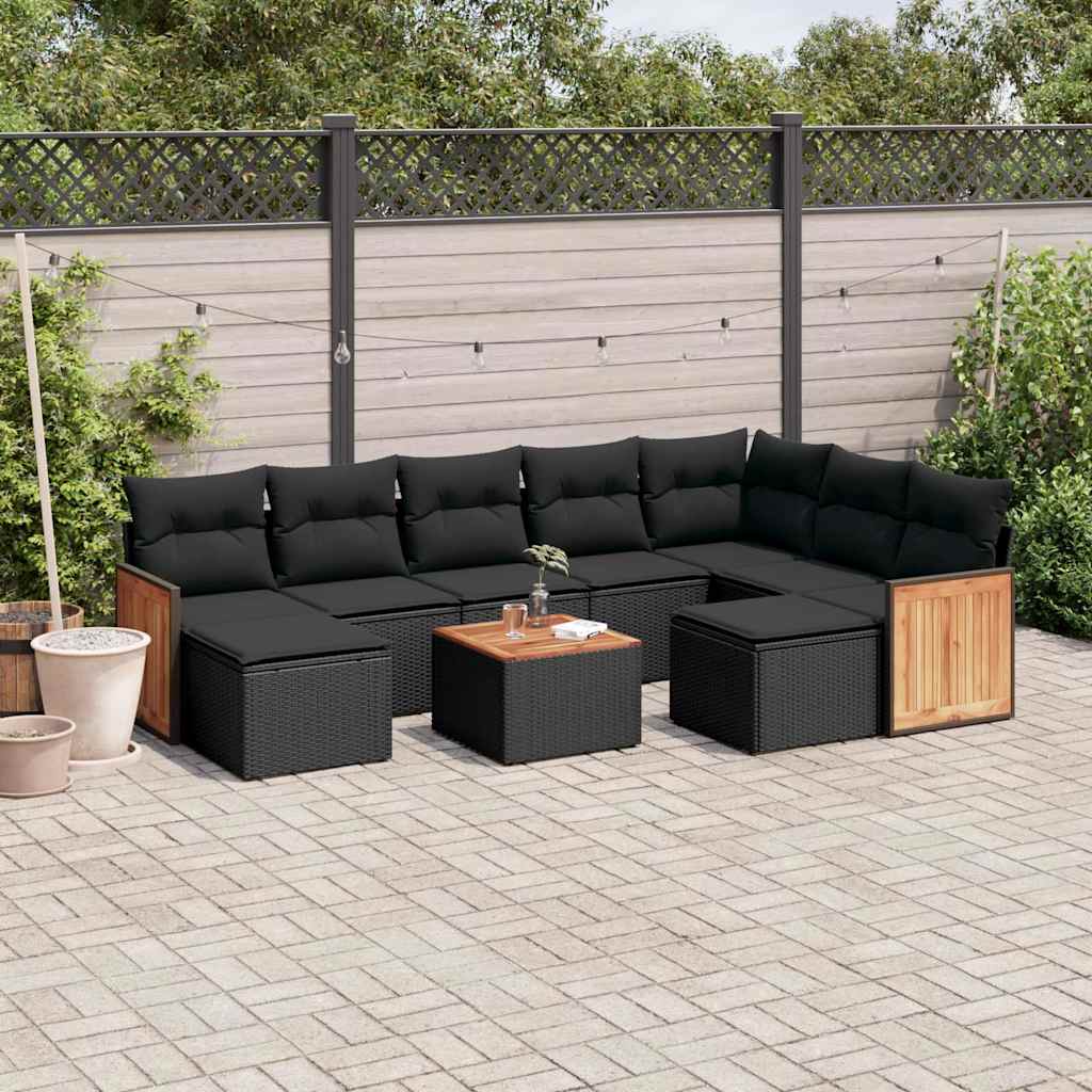Set Divani da Giardino 10pz con Cuscini in Polyrattan Nero | homemem39