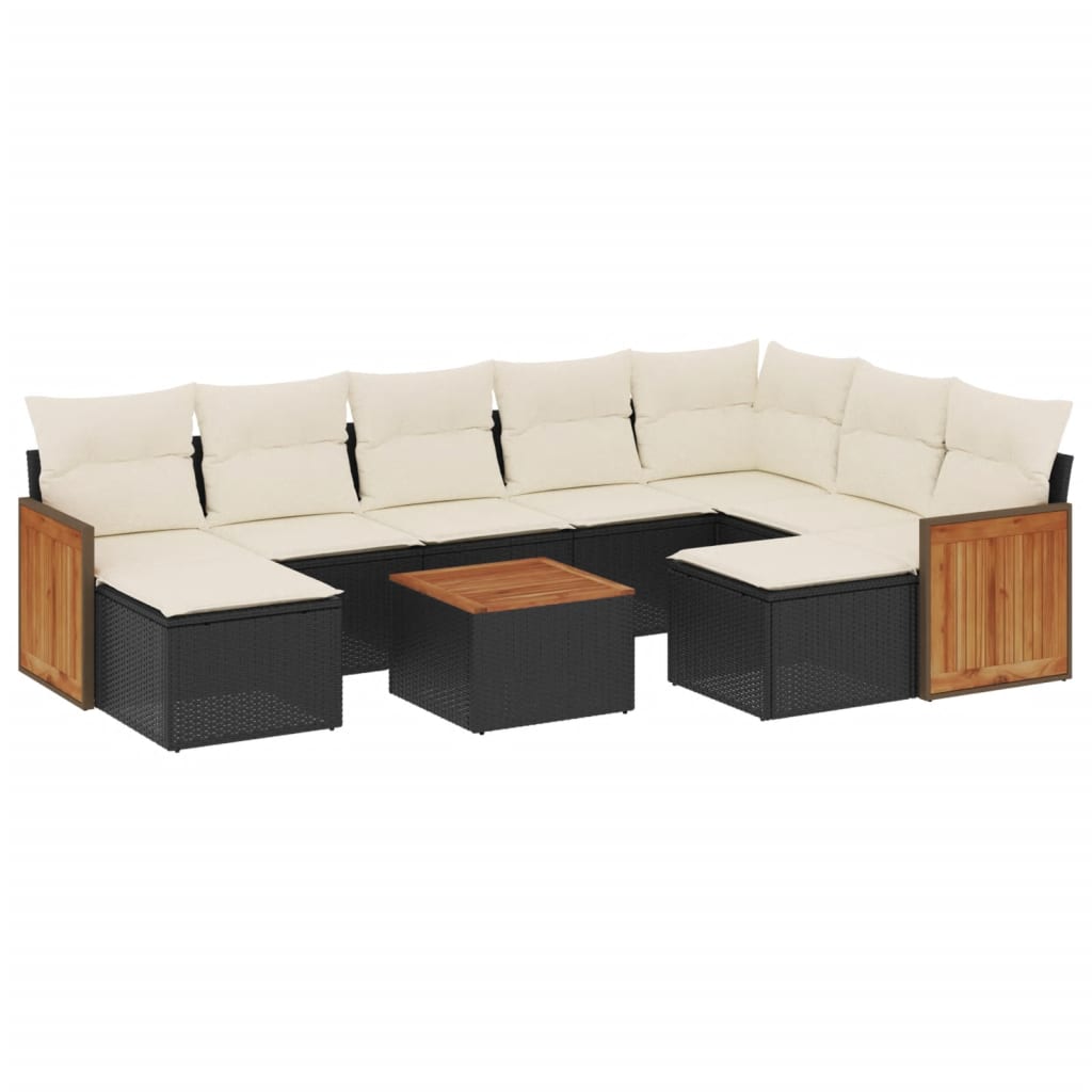 Set Divani da Giardino 10pz con Cuscini in Polyrattan Nero | homemem39
