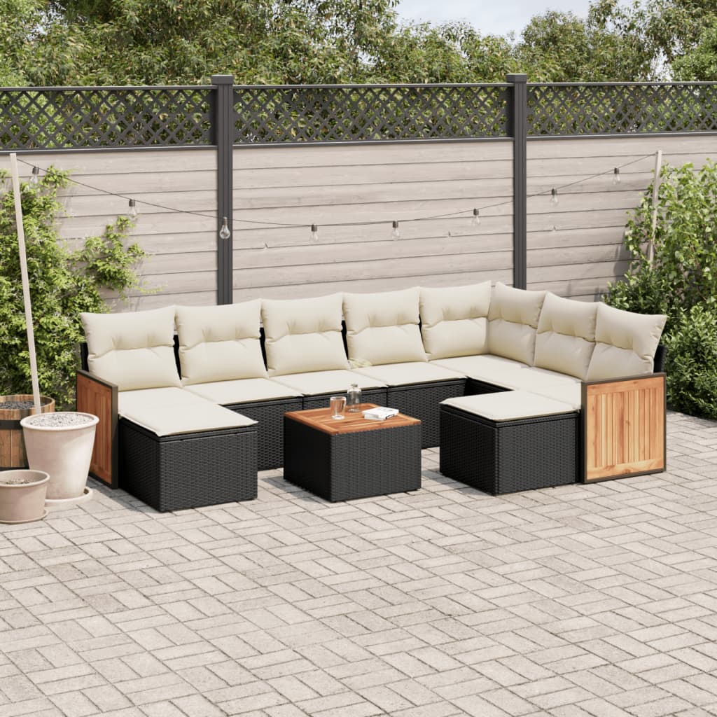 Set Divani da Giardino 10pz con Cuscini in Polyrattan Nero - homemem39