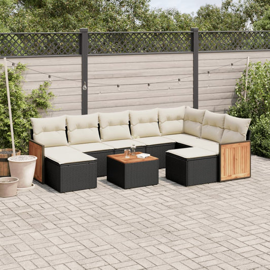 Set Divani da Giardino 10pz con Cuscini in Polyrattan Nero - homemem39