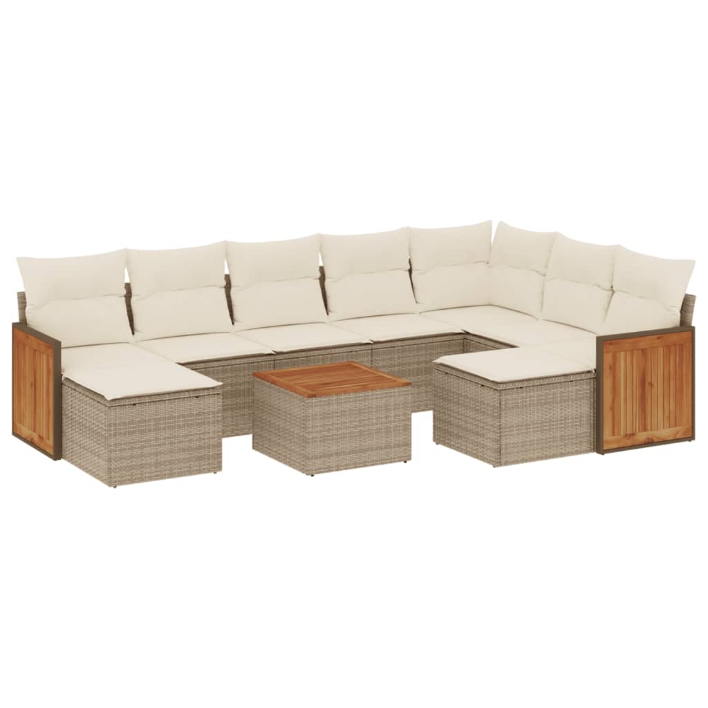 Set Divano da Giardino 10 pz con Cuscini Beige in Polyrattan - homemem39