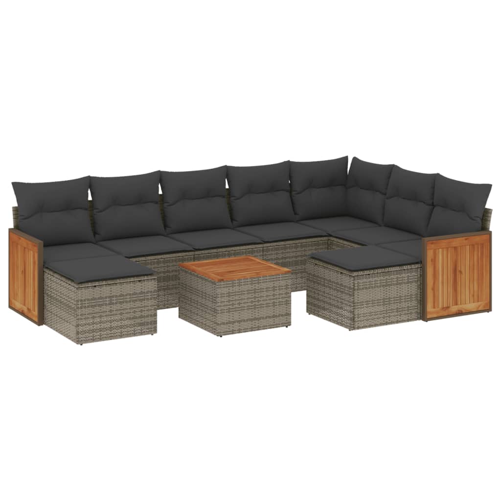 Set Divano da Giardino 10 pz con Cuscini Grigio in Polyrattan | homemem39