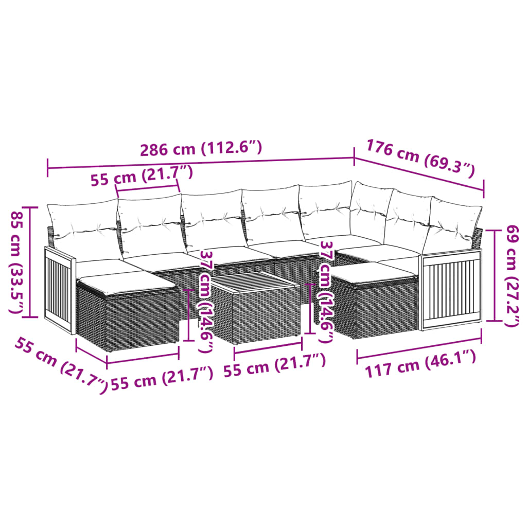 Set Divano da Giardino 10 pz con Cuscini Grigio in Polyrattan | homemem39