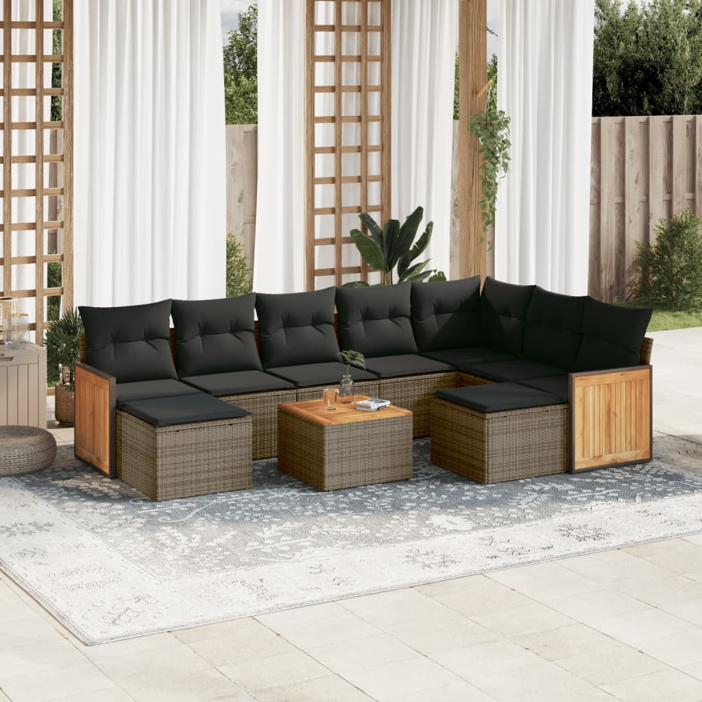 Set Divano da Giardino 10 pz con Cuscini Grigio in Polyrattan - homemem39