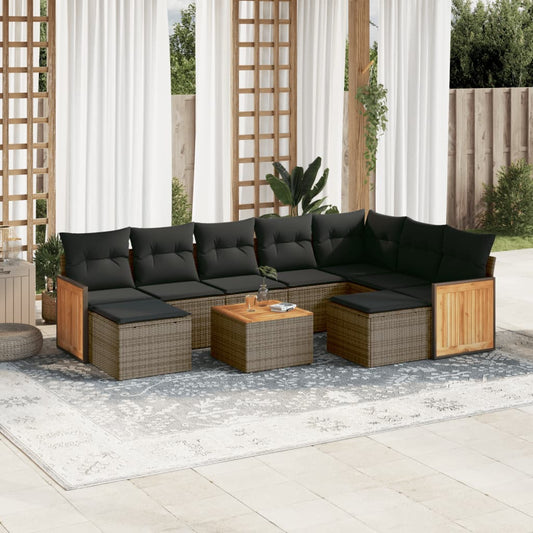 Set Divano da Giardino 10 pz con Cuscini Grigio in Polyrattan - homemem39