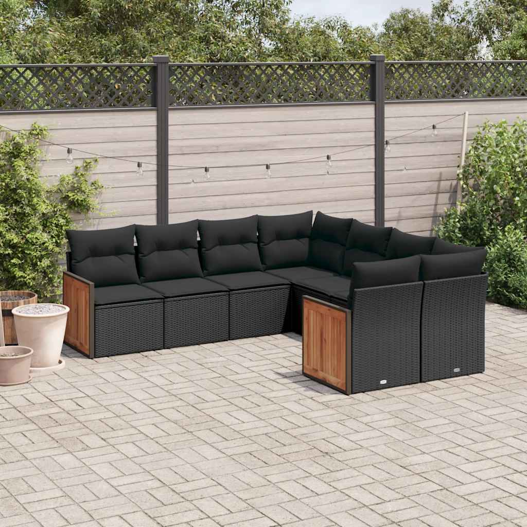 Set Divani da Giardino con Cuscini 8 pz Nero in Polyrattan | homemem39