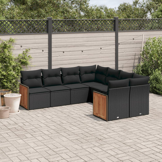 Set Divani da Giardino con Cuscini 8 pz Nero in Polyrattan - homemem39