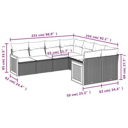 Set Divani da Giardino con Cuscini 8 pz Nero in Polyrattan