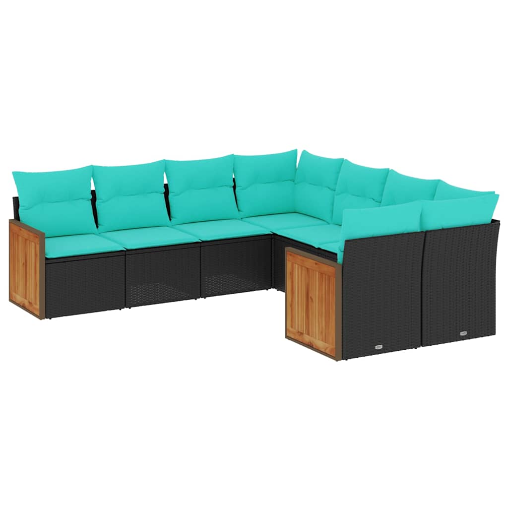 Set Divani da Giardino 8 pz con Cuscini Nero in Polyrattan | homemem39