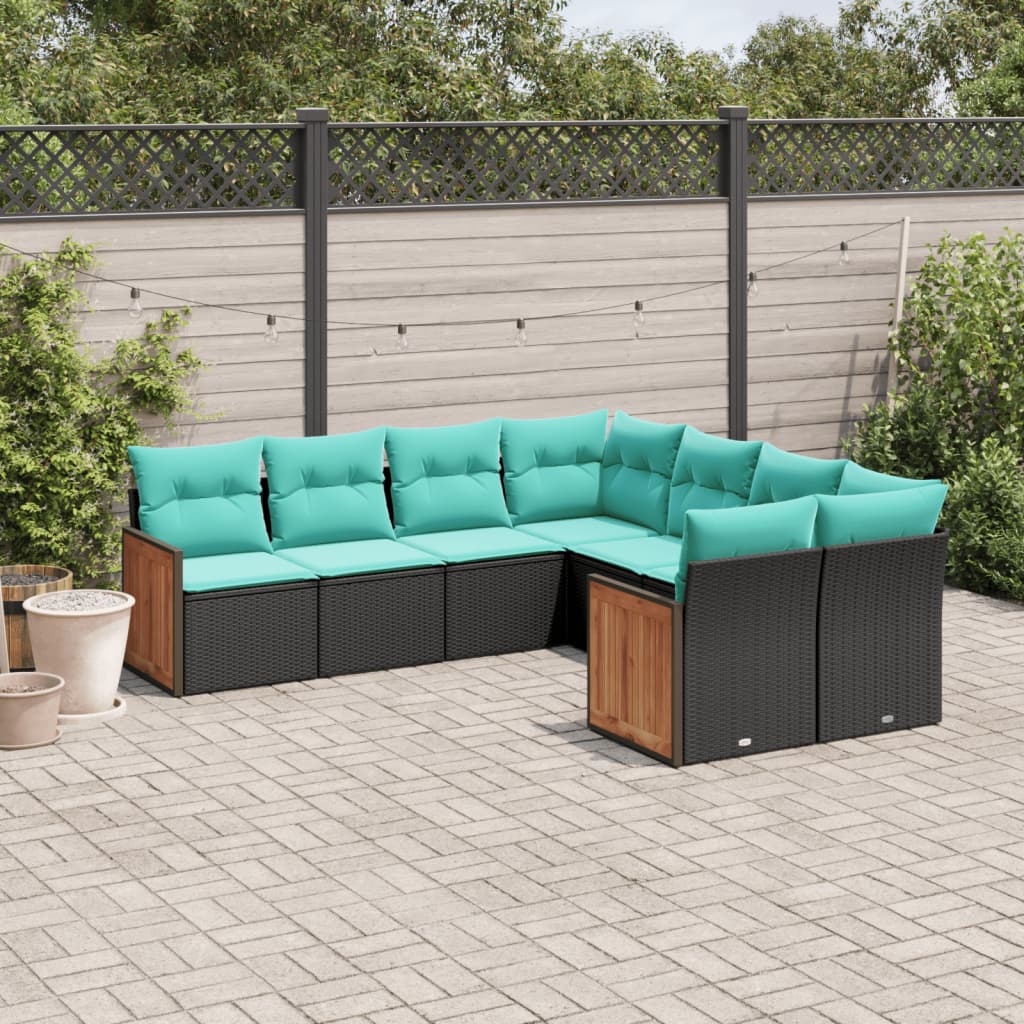 Set Divani da Giardino 8 pz con Cuscini Nero in Polyrattan | homemem39