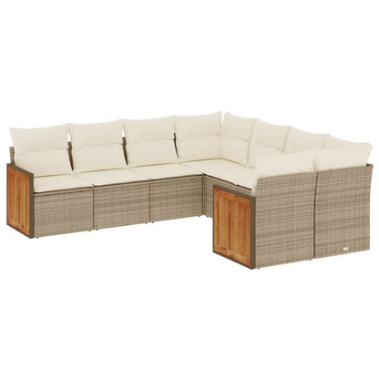 Set Divano da Giardino 8 pz con Cuscini Beige in Polyrattan