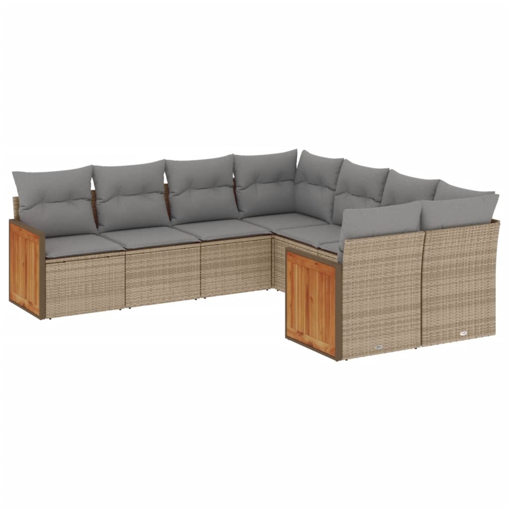 Set Divano da Giardino 8 pz con Cuscini Beige in Polyrattan - homemem39