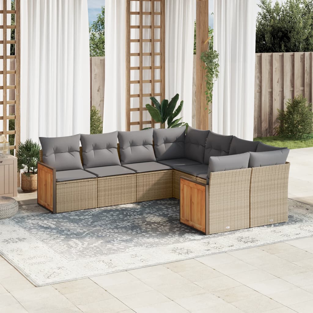 Set Divano da Giardino 8 pz con Cuscini Beige in Polyrattan - homemem39