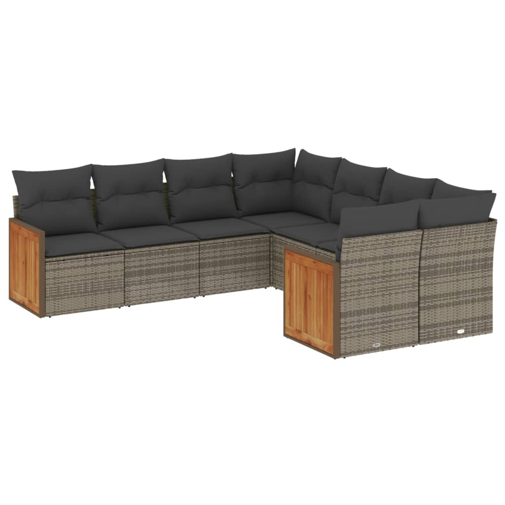 Set Divano da Giardino 8 pz con Cuscini Grigio in Polyrattan - homemem39