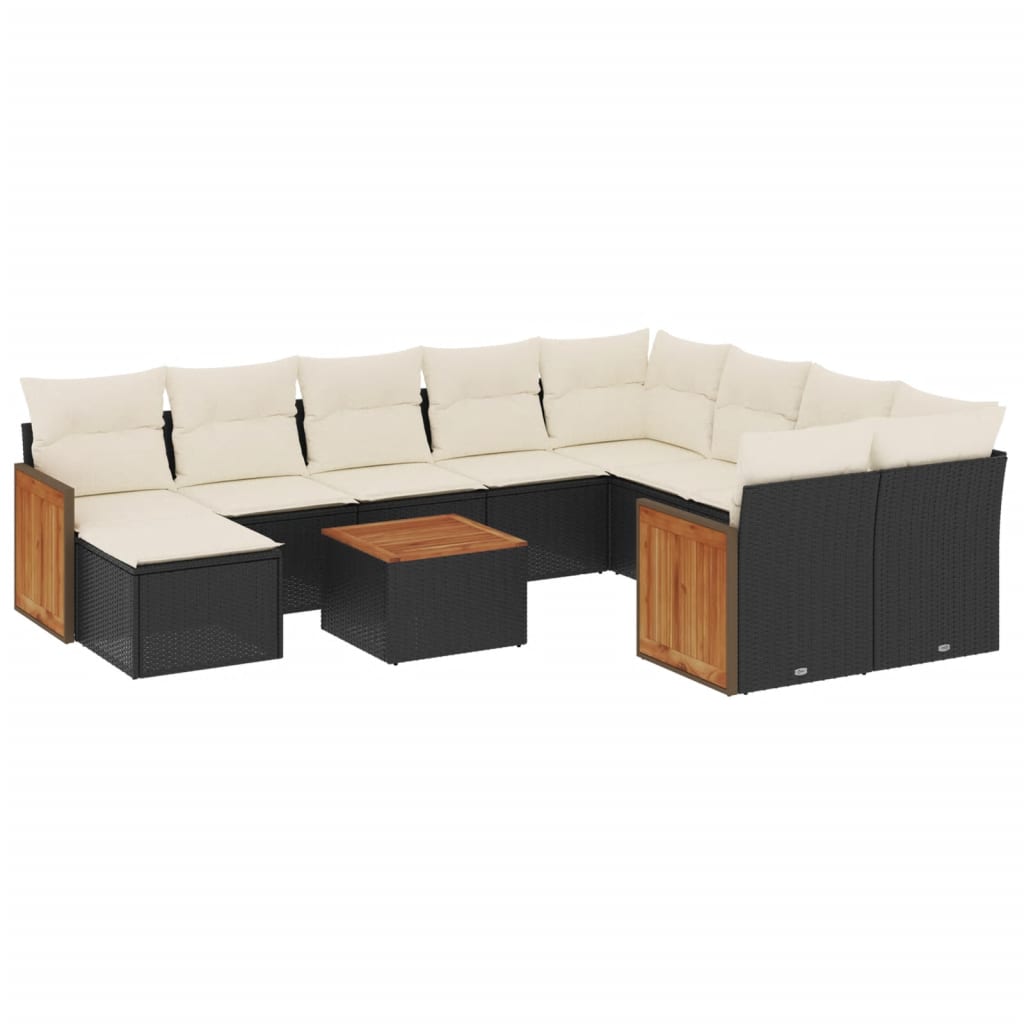 Set Divani da Giardino 11 pz con Cuscini in Polyrattan Nero | homemem39