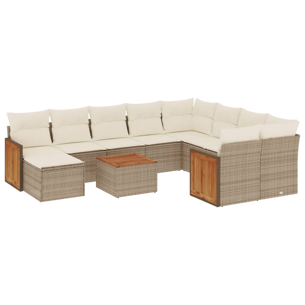 Set Divani da Giardino 11 pz con Cuscini Beige in Polyrattan - homemem39