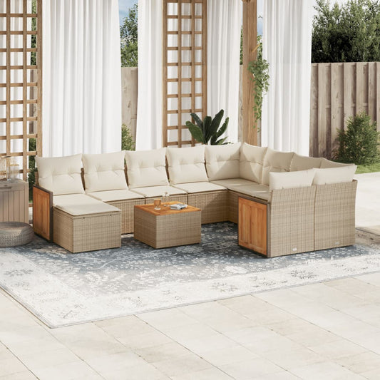 Set Divani da Giardino 11 pz con Cuscini Beige in Polyrattan - homemem39