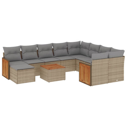 Set Divani da Giardino 11 pz con Cuscini Beige in Polyrattan | homemem39
