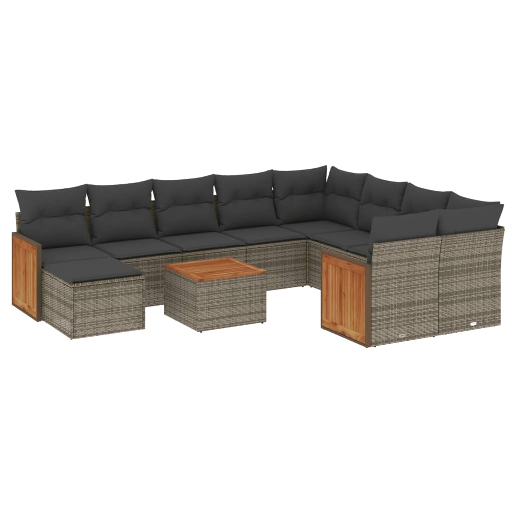 Set Divani da Giardino 11 pz con Cuscini in Polyrattan Grigio - homemem39