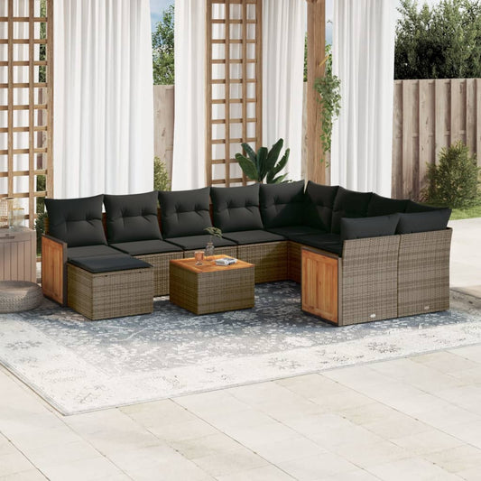 Set Divani da Giardino 11 pz con Cuscini in Polyrattan Grigio - homemem39