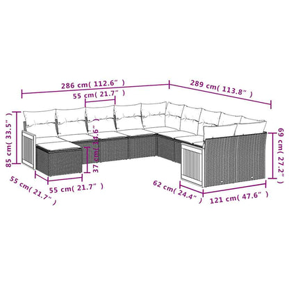 Set Divani da Giardino 11 pz con Cuscini in Polyrattan Nero | homemem39