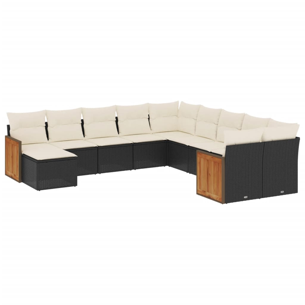 Set Divani da Giardino 11 pz con Cuscini in Polyrattan Nero - homemem39