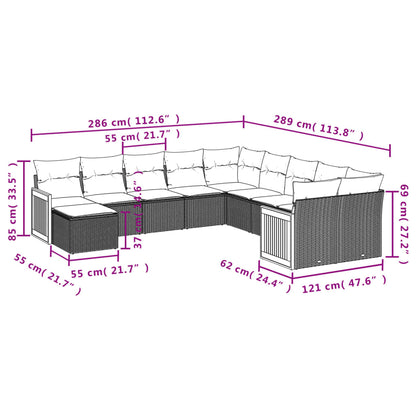 Set Divani da Giardino 11 pz con Cuscini in Polyrattan Nero | homemem39