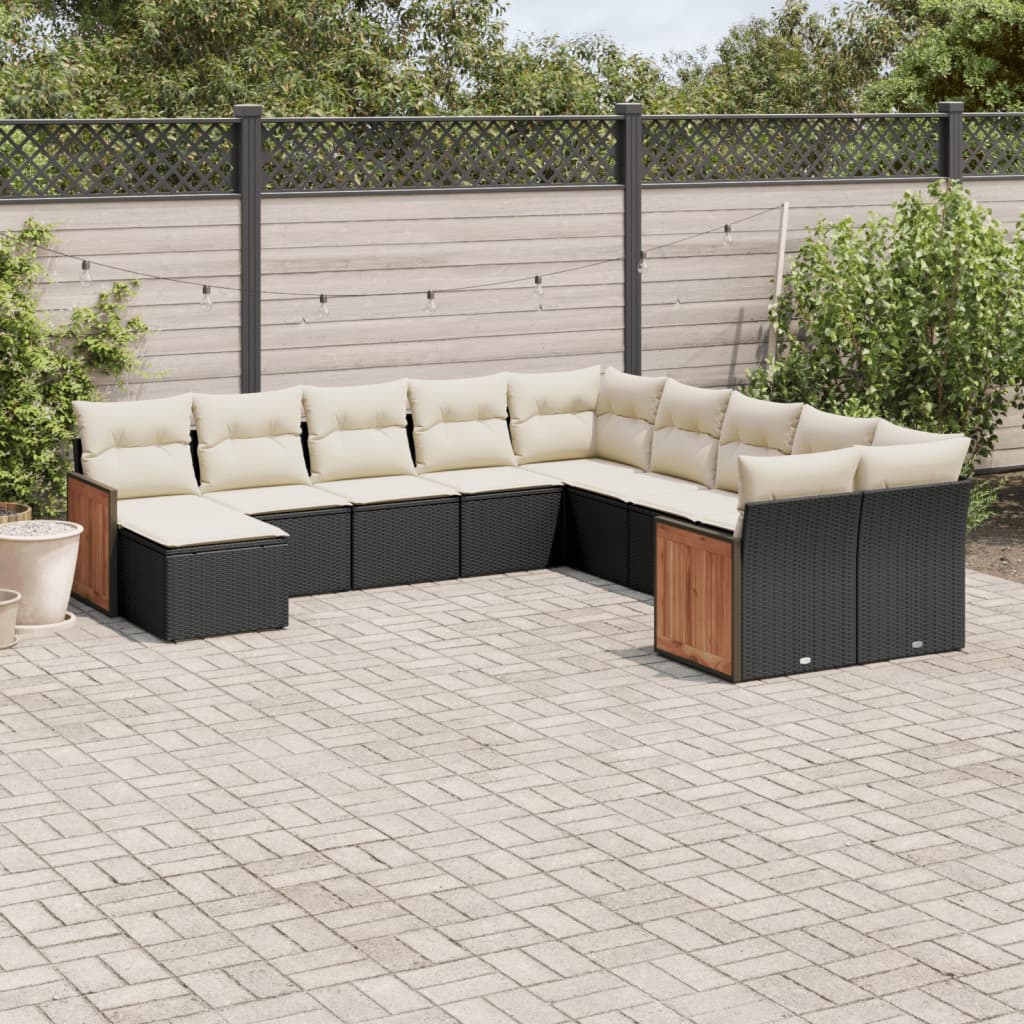 Set Divani da Giardino 11 pz con Cuscini in Polyrattan Nero - homemem39