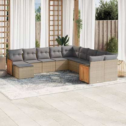 Set Divani da Giardino 11 pz con Cuscini Beige in Polyrattan - homemem39
