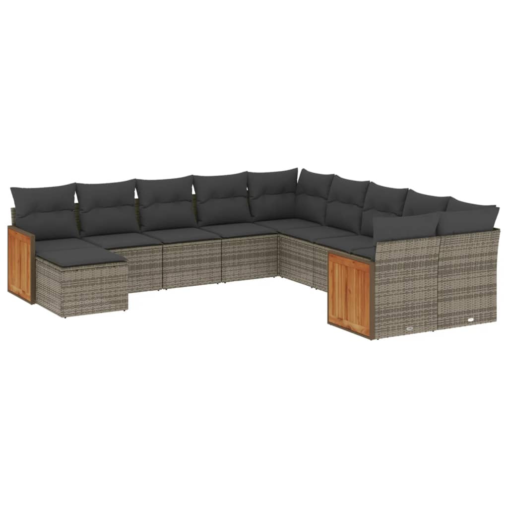 Set Divani da Giardino 11 pz con Cuscini in Polyrattan Grigio | homemem39