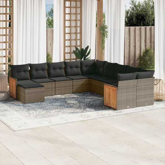 Set Divani da Giardino 11 pz con Cuscini in Polyrattan Grigio | homemem39