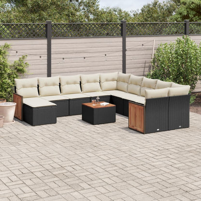 Set Divani da Giardino 12 pz con Cuscini Nero in Polyrattan | homemem39