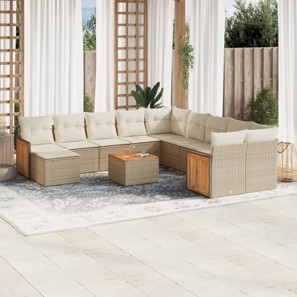 Set Divani da Giardino 12 pz con Cuscini Beige in Polyrattan | homemem39