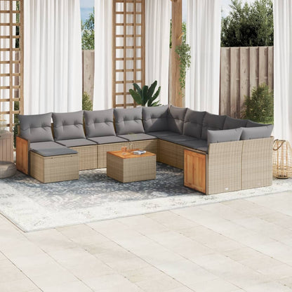 Set Divani da Giardino 12 pz con Cuscini Beige in Polyrattan | homemem39