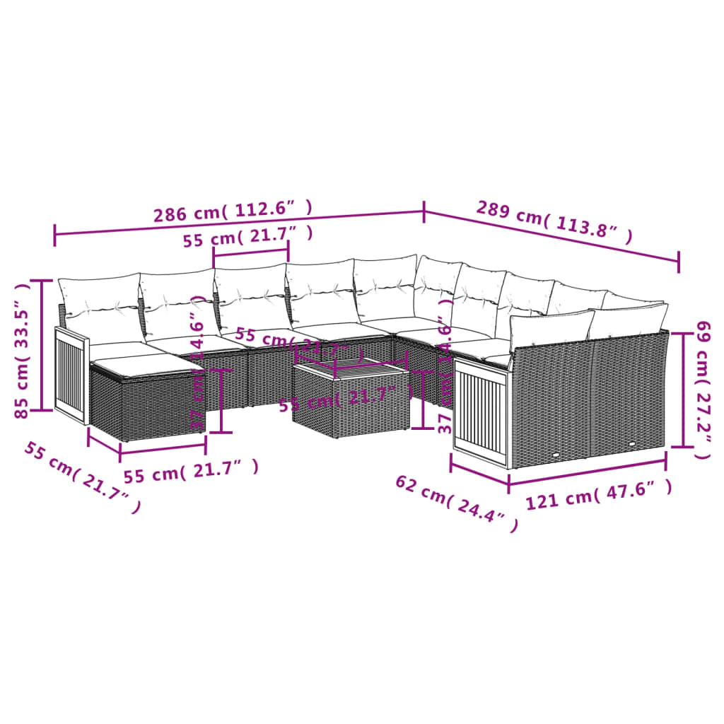 Set Divani da Giardino 12 pz con Cuscini Grigio in Polyrattan | homemem39