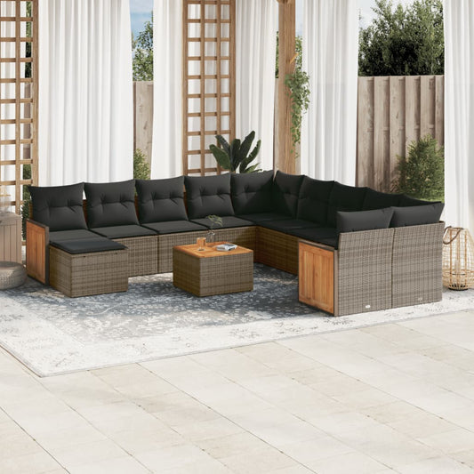 Set Divani da Giardino 12 pz con Cuscini Grigio in Polyrattan - homemem39