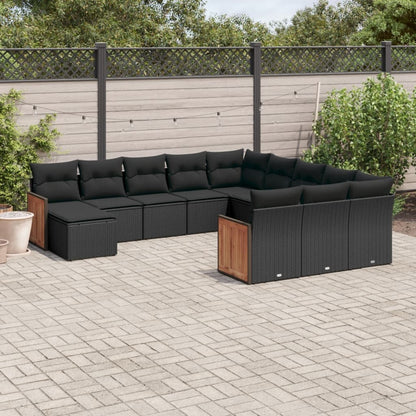 Set Divani da Giardino 12 pz con Cuscini Nero in Polyrattan - homemem39