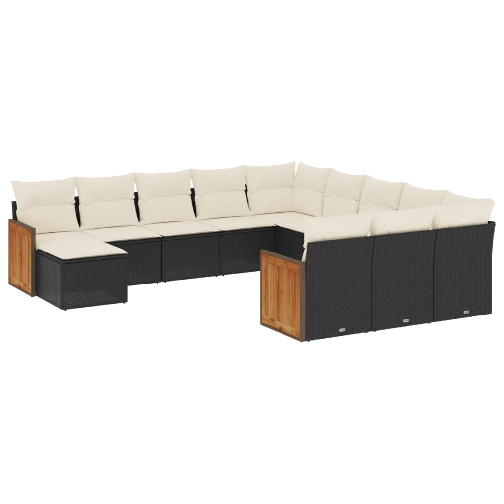 Set Divani da Giardino 12 pz con Cuscini Nero in Polyrattan | homemem39