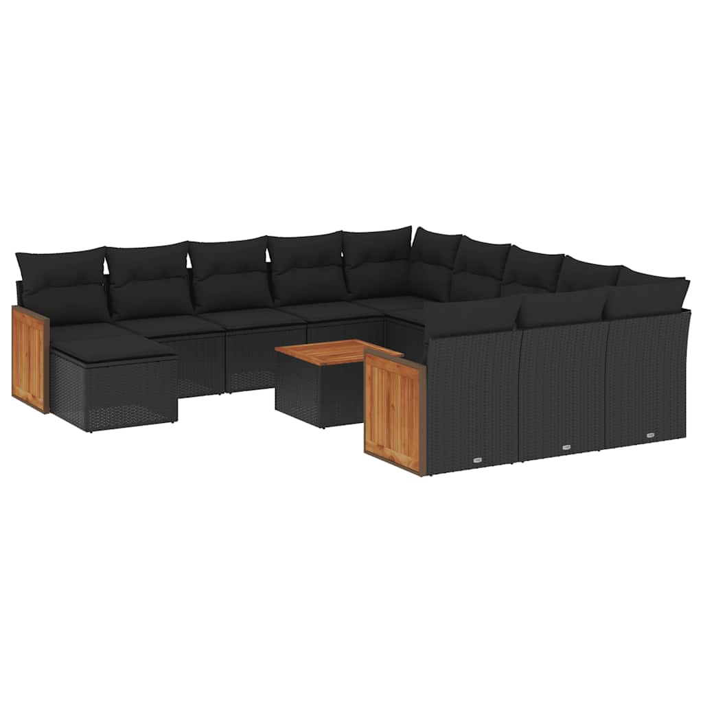 Set Divani da Giardino 13pz con Cuscini Nero in Polyrattan | homemem39