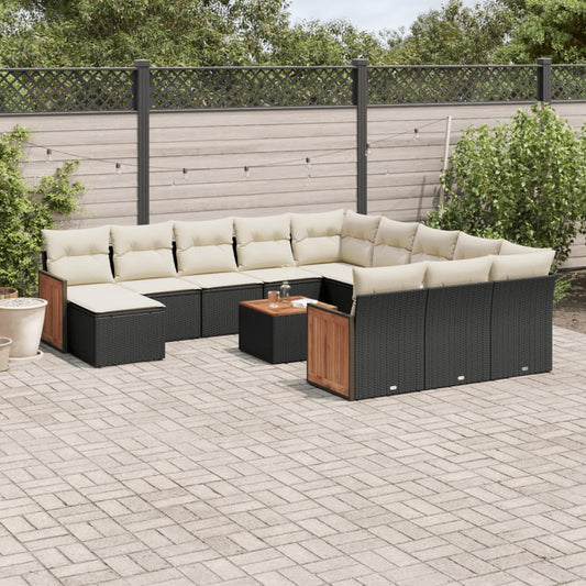 Set Divani da Giardino 13pz con Cuscini Nero in Polyrattan | homemem39