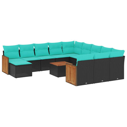 Set Divani da Giardino 13 pz con Cuscini Nero in Polyrattan