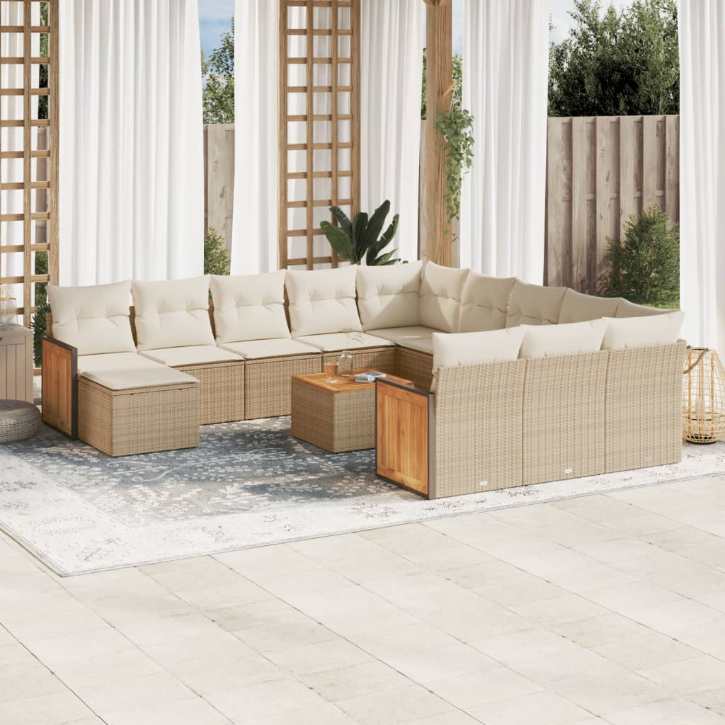 Set Divano da Giardino 13 pz con Cuscini Beige in Polyrattan - homemem39