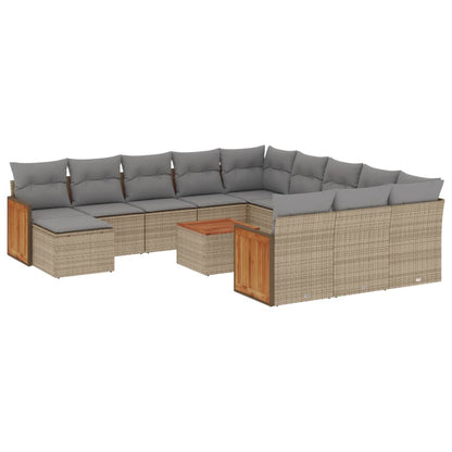 Set Divano da Giardino 13 pz con Cuscini Beige in Polyrattan | homemem39