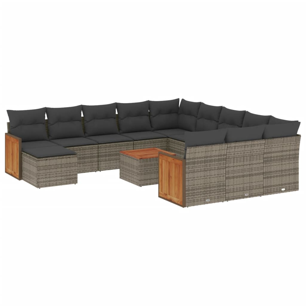 Set Divani da Giardino 13 pz con Cuscini Grigio in Polyrattan - homemem39