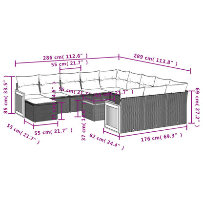 Set Divani da Giardino 13 pz con Cuscini Grigio in Polyrattan | homemem39