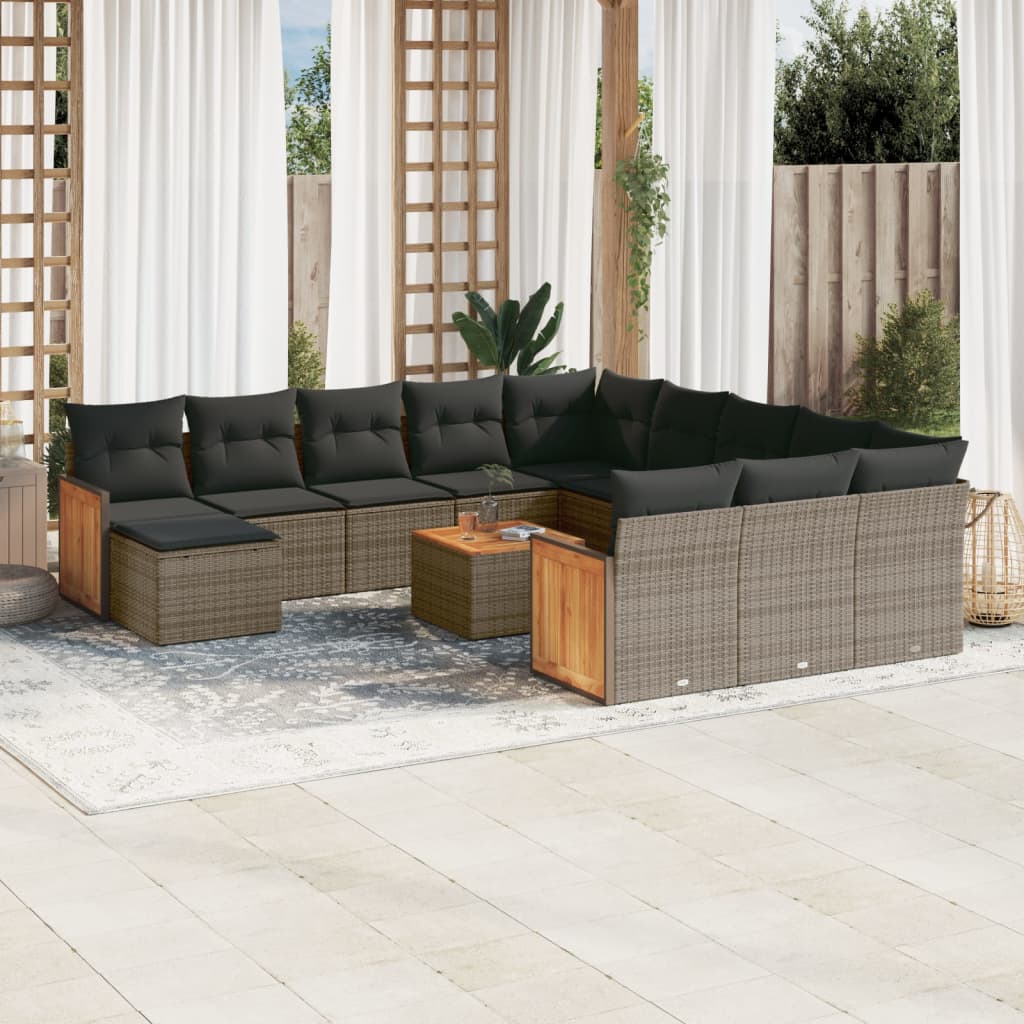 Set Divani da Giardino 13 pz con Cuscini Grigio in Polyrattan | homemem39