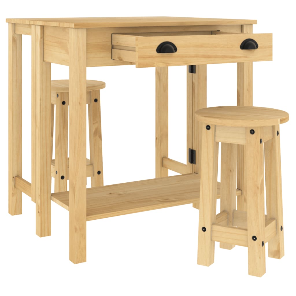 Set da Bar 3 pz in Legno Massello di Pino | homemem39
