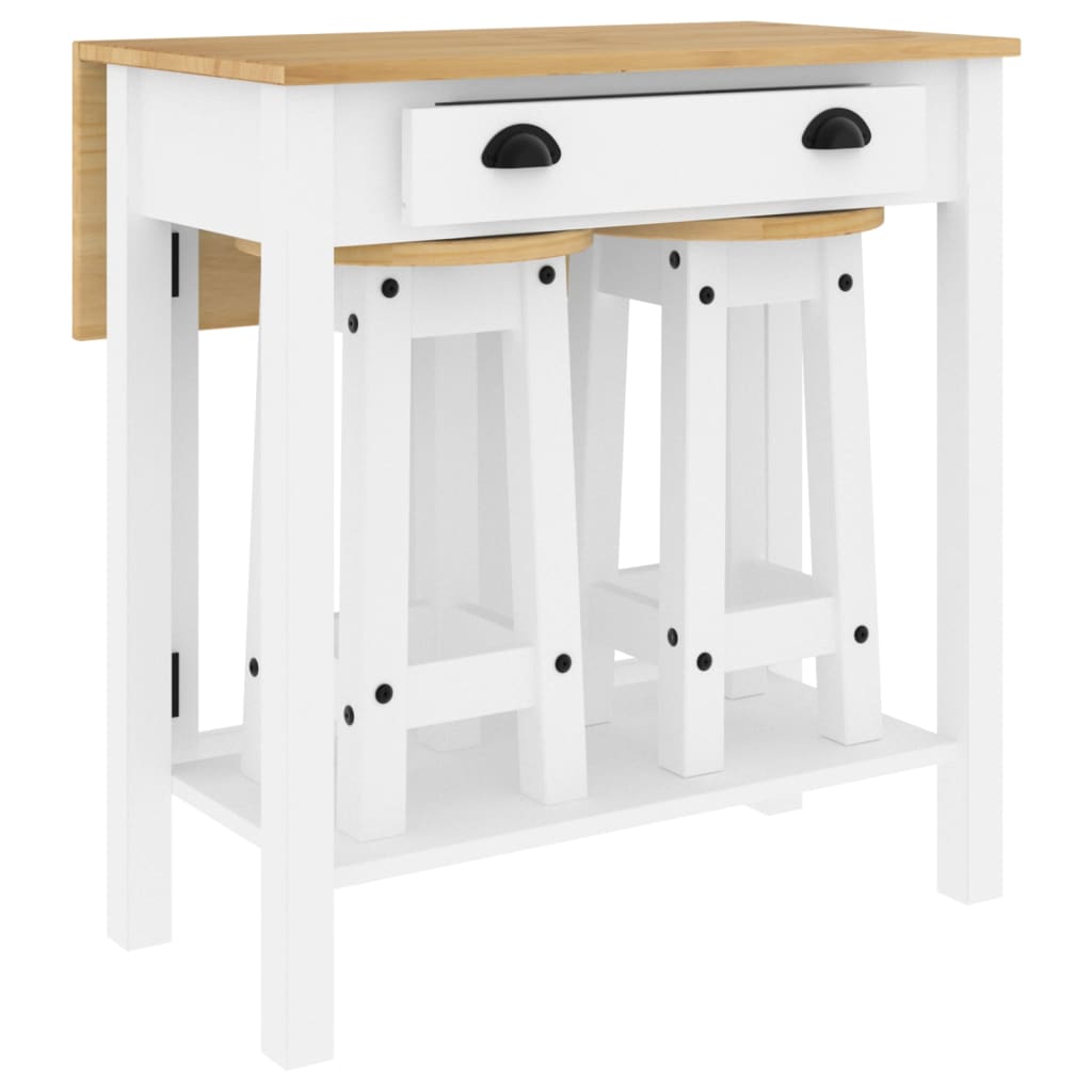 Set da Bar 3 pz Bianco in Legno Massello di Pino | homemem39