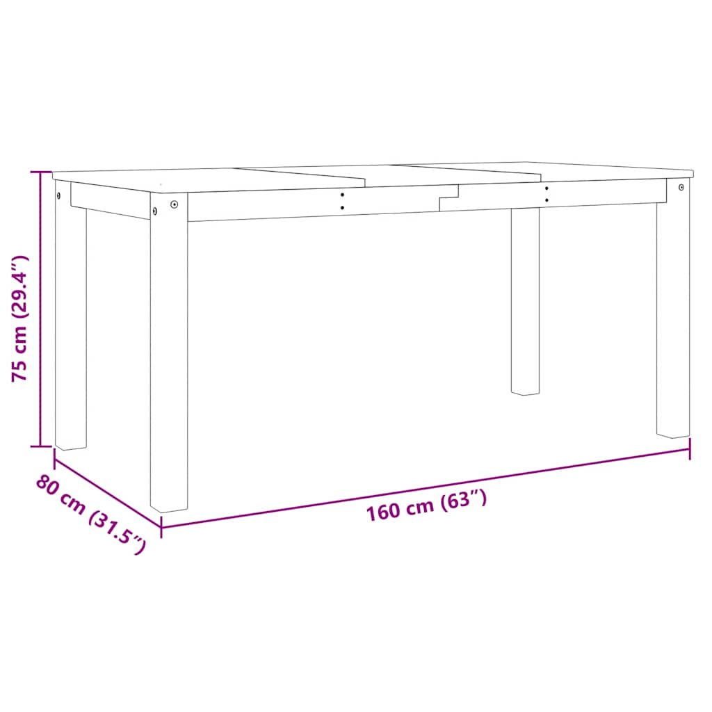 Tavolo da Pranzo PANAMA 160x80x75 cm in Legno Massello di Pino | homemem39